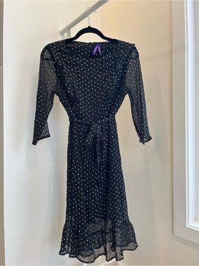 Seraphine Nursing Dress Black with White Stars and Tie Waist